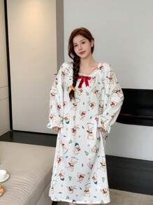 DAZY Chemise de nuit ample avec volants et imprimé lapin mignon - Blanc - Voir 1