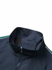 Manfinity Homme Men's Color Block Trim Zip Up Stand Collar Casual Jacket - Navy Blue - View 3