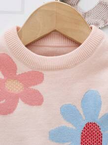 Baby Girls Cozy Knit Floral Print Pullover Sweater, Soft & Warm, Versatile For Daily Wear, Casual, Parties, Autumn/Winter - Pink - View 6