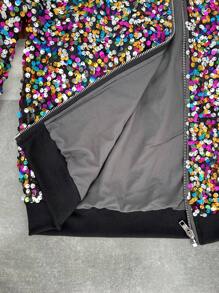 SHEIN Tween Girls Pearl Embellished Round Neck Long Sleeve Casual Jacket, Autumn/Winter - Multicolor - View 6