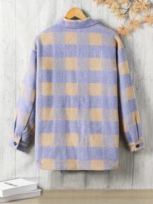 1pc Purple Plaid Brushed Shacket For Teen Girls - Purple - View 2