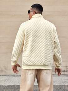 Manfinity Homme Men's Plus Size Button-Up Front Long Sleeve Casual Loose Pullover Sweatshirt - Beige - View 2