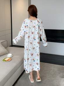 DAZY Chemise de nuit ample avec volants et imprimé lapin mignon - Blanc - Voir 2