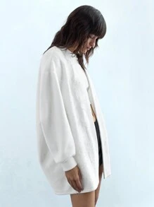 Maija Women's White Floral Embossed Elegant Long Sleeve Regular Jacket, Autumn/Winter - White - View 2