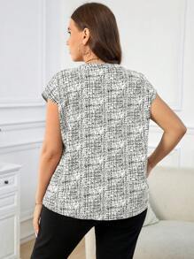 SHEIN Clasi 大码优雅时尚女士印花衬衫，适合工作服和教师，夏季 - 白色 - 查看 2