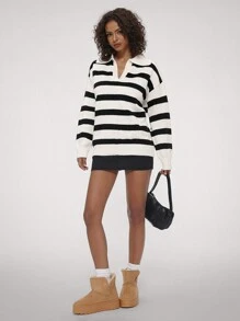 Forever 21 New Autumn/Winter V-Neck Loose Striped Casual Knit Sweater Long Sleeve Women Sweater Black And White Striped Long Sleeve Zebra Print Pullover Halloween Sweatshirt Fall Clothes Halloween Clothes Fall Sweaters  Street Wear Women  Winter Women Outfits Christmas Sweatshirt Women Costumes Homecoming Brunch Women Outfit Sweatshirt Sweater