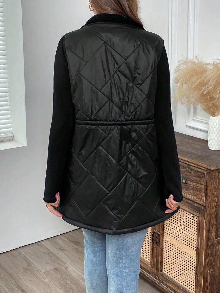 Plus Size Casual Zip-Up Drawstring Waist Padded Coat, Autumn Winter