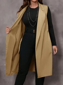 EMERY ROSE Plus Size Women's Solid Color Patch Pocket Casual Loose Blazer Jacket Winter Fall Autumn - Khaki - View 6