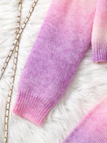 2pcs/Set Tween Girl Girls Fashion Rainbow Gradient Fuzzy Knit Sweater Pullover And Gradient Sweater Dress With Side Slit, Suitable For Outdoor, Dining Or Streetwear - Multicolor - View 5