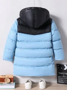 Áo khoác trùm đầu có mũ in chữ Colorblock cho bé trai - Màu xanh bụi bặm - Xem 2