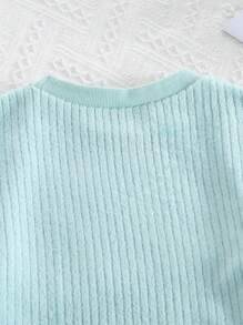 2 件装 Tween Girl 休闲纯色长袖上衣和松紧腰长裤家居服套装，蓝色 - 藍色 - 查看 7