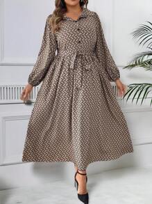SHEIN Clasi Đầm Maxi In Hoa Cổ Điển Có Thắt Lưng Cho Nữ Size Lớn - Nhiều màu - Xem 4