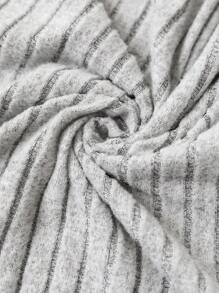 SHEIN EZwear 大码女式罗纹圆领长袖灰色 T 恤 - 灰色 - 查看 4