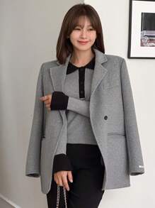 DAZY Suéter elegante de manga larga de punto con ribete contrastante y botones delanteros para mujeres