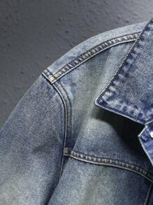 Manfinity Homme Chaqueta de mezclilla de trabajo llana con lavado vintage en azul oscuro para hombres de talla grande - Azul lavado oscuro - Ver 8
