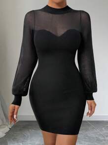Chiquease Women's Solid Color Round Neck Long Sleeve Slim Elegant Sweater Dress, Spring & Autumn Fall Cloth For Women - Black - View 5