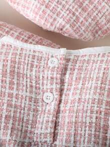 Souflis Souflis Dziewczęcy słodki kraciasty długi rękaw z falbaniastym brzegiem kurtka i sukienka zestaw z czapką, ubrania na wiosnę/jesień