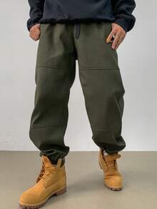 DAZY 男士纯色抽绳休闲裤，适合日常穿着，秋季男士慢跑裤 - 軍綠色 - 查看 9