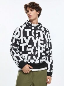 Manfinity VCAY Sudadera con capucha casual holgada de punto con estampado de letras para hombre