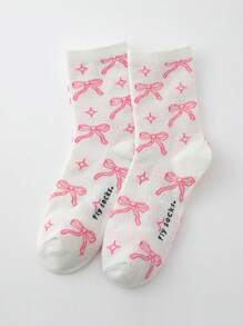 ROMWE Kawaii Women's Cute Bow Pattern Mid-Calf Socks - Multicolor - View 2