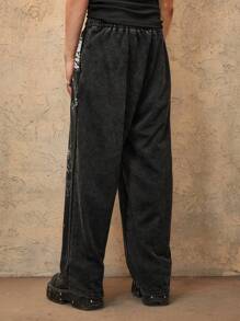 ROMWE MEN Grunge Punk Herren Lässige Jogginghose mit Flügel Muster, Kordel Taille, Taschen und weitem Bein - Schwarz - Übersicht 5