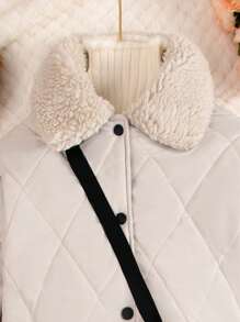 Tween Girl Padded Short Winter Casual Jacket With Bag - Beige - View 5