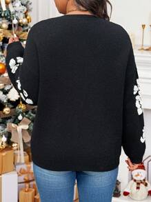 SHEIN LUNE pull tricoté jacquard monochromatique grande taille pour femmes, épais et chaud, pull casual pour l'automne et l'hiver, convient pour Halloween, Noël, la Saint-Valentin, Thanksgiving, Pâques, la Fête nationale, le Nouvel An