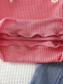 SHEIN Vintaside Kids Baby Girl Personalized English Text Crew Neck Long Sleeve Sweatshirt + Real Denim Long Pants, Autumn/Winter - Watermelon Pink - View 5