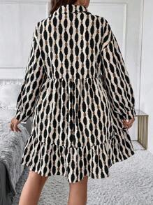 SHEIN LUNE Plus Size Casual Daily Ruffled Hem Loose Allover Print Dress, Autumn Thanksgiving Outfit Holiday Outfit Holiday Party Dress Plus
