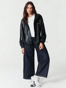 Easelle Party Coated Silver Casual Jacket - Black - View 3