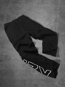 Manfinity EMRG Quần dài ống rộng in chữ có dây rút eo cho nam, quần áo mùa thu cho nam - màu đen - Xem 2