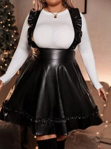 SHEIN LUNE Vestido con dobladillo de volantes de PU sin mangas talla grande