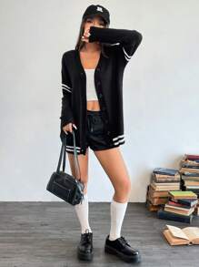 Chiquease 全新 V 领条纹休闲长袖开衫