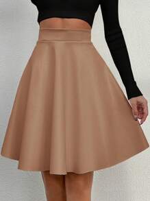 EURMUSE Women's Solid Color A-line Mini Skirt - Apricot - View 3