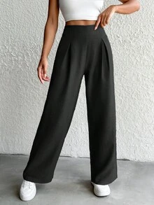 SHEIN PETITE Leinen Weite Hose in Beige für Damen in Petite Größe - Schwarz - Übersicht 5