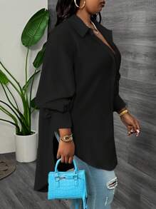 Slaydiva Elegancka, dojazdowa, imprezowa i codzienna luźna, jednolita biała sukienka koszulowa z rękawami typu latarnia, z wysokim, niskim dołem i zakrzywionym krojem, w dużych rozmiarach, na wiosnę/jesień