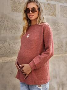 SHEIN Maternity Daisy Floral Round Neck Drop Shoulder Long Sleeve Casual T-Shirt For Spring Autumn