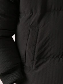 适合男孩的简约纹理黑色户外棉服外套 - 黑色 - 查看 5