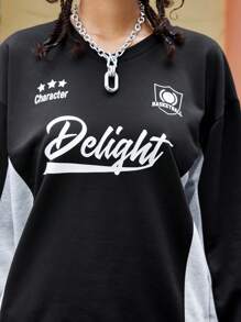 Streetz SHEIN Sport Sudadera de cuello redondo para mujer con estampado de letras de color contrastante y manga larga, Top de invierno para mujer