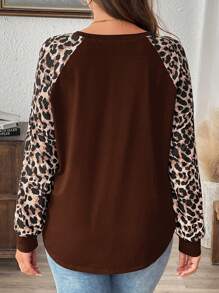 EMERY ROSE Áo thun thường ngày cổ tròn tay dài họa tiết da báo cỡ lớn - màu nâu - Xem 2