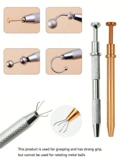 SHEIN 1pc 4 Prongs Jewel's Pick Up Tool, Ferramenta de Agarrar Bola de Piercing de Aço Inoxidável, Ferramenta de Agarrar de 4 Garras para Agarrar Peças Pequenas, Ferramenta de Manicure para Agarrar Esponja, Ferramenta de Unhas Natal para Presente de Natal