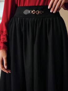ZEYLAH MESH CHAIN WAIST FLARE SKIRT - Black - View 3