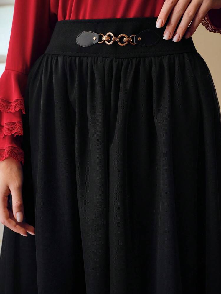 ZEYLAH MESH CHAIN WAIST FLARE SKIRT