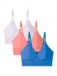 3pcs/Set Plus Size Solid Color Criss-Cross Wrap Spaghetti Strap Wireless Bras - Multicolor - View 3