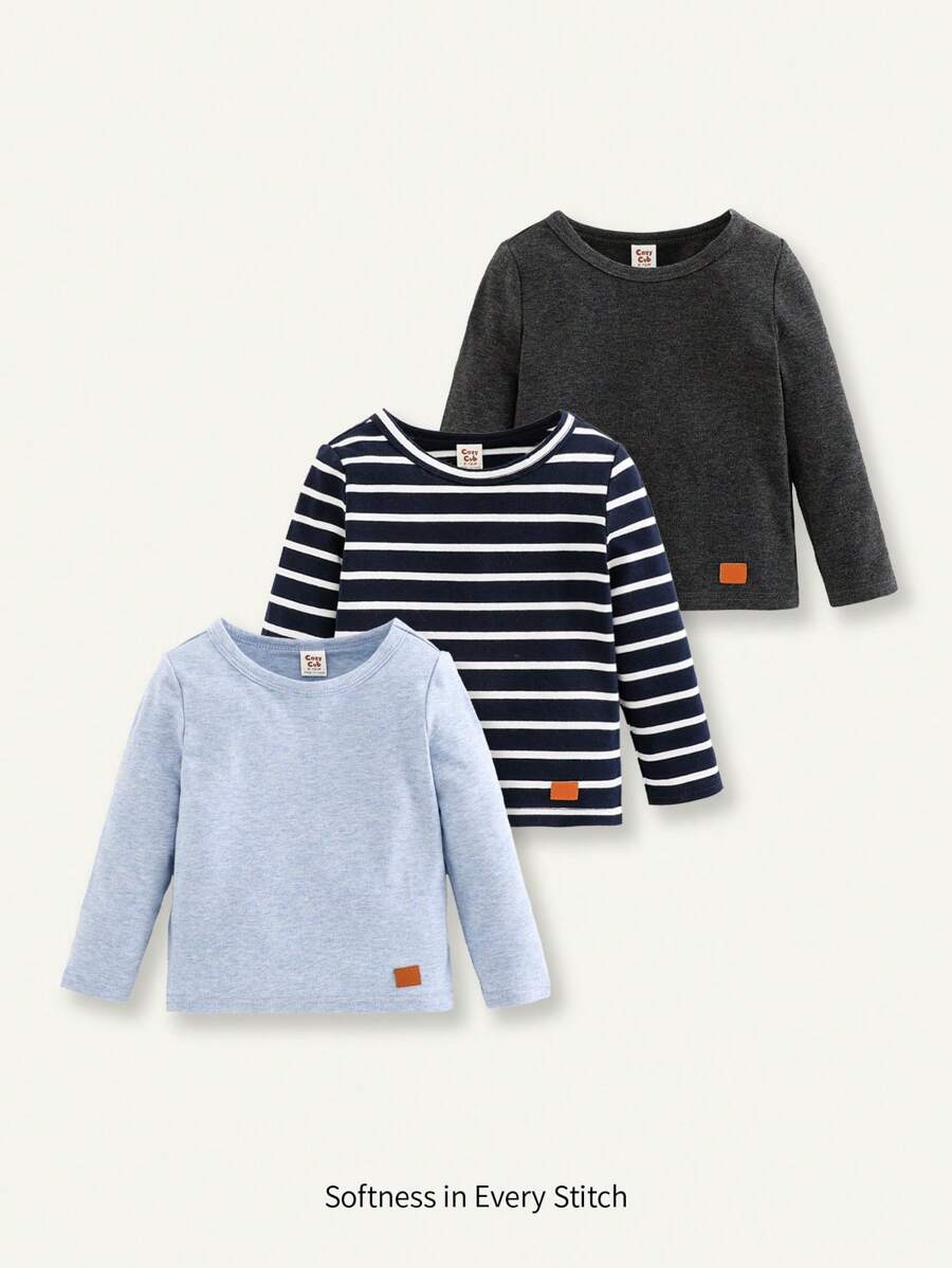 Cozy Pixies 3pcs/Set Baby Boys' Round Neck Raglan Sleeve Top Set - Multicolor - View 1