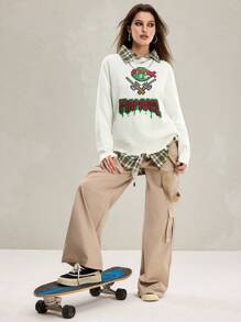 TEENAGE MUTANT NINJA TURTLES | SHEIN Women's Casual Cartoon Turtle & Letter Graphic Oversized Drop Shoulder White Sweater