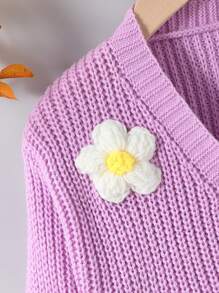 SHEIN Young Girl Autumn Floral Decorated Long Sleeve Casual Cardigan - Mauve Purple - View 5
