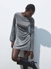 SHEIN Maija Váy dự tiệc mùa thu mới cho ngày lễ tựu trường Urban Chic Elegant Women Silver Glitter Trim Cocktail ngắn - Bạc - Xem 1