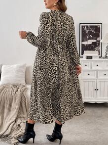 SHEIN Frenchy Plus Size Women Leopard Print Midi Dress, Fashionable Minimalist Style For Autumn - Brown - View 4