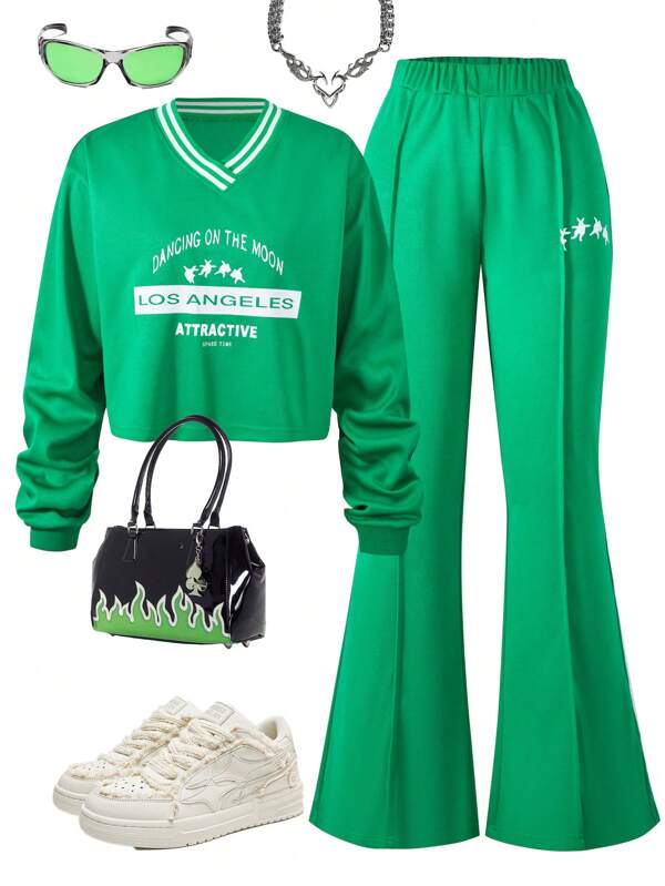 SHEIN Teen Girls Sporty Long Sleeve Hoodie And Sweatpants Set, Suitable For Daily, School, Commuting, Casual Occasions